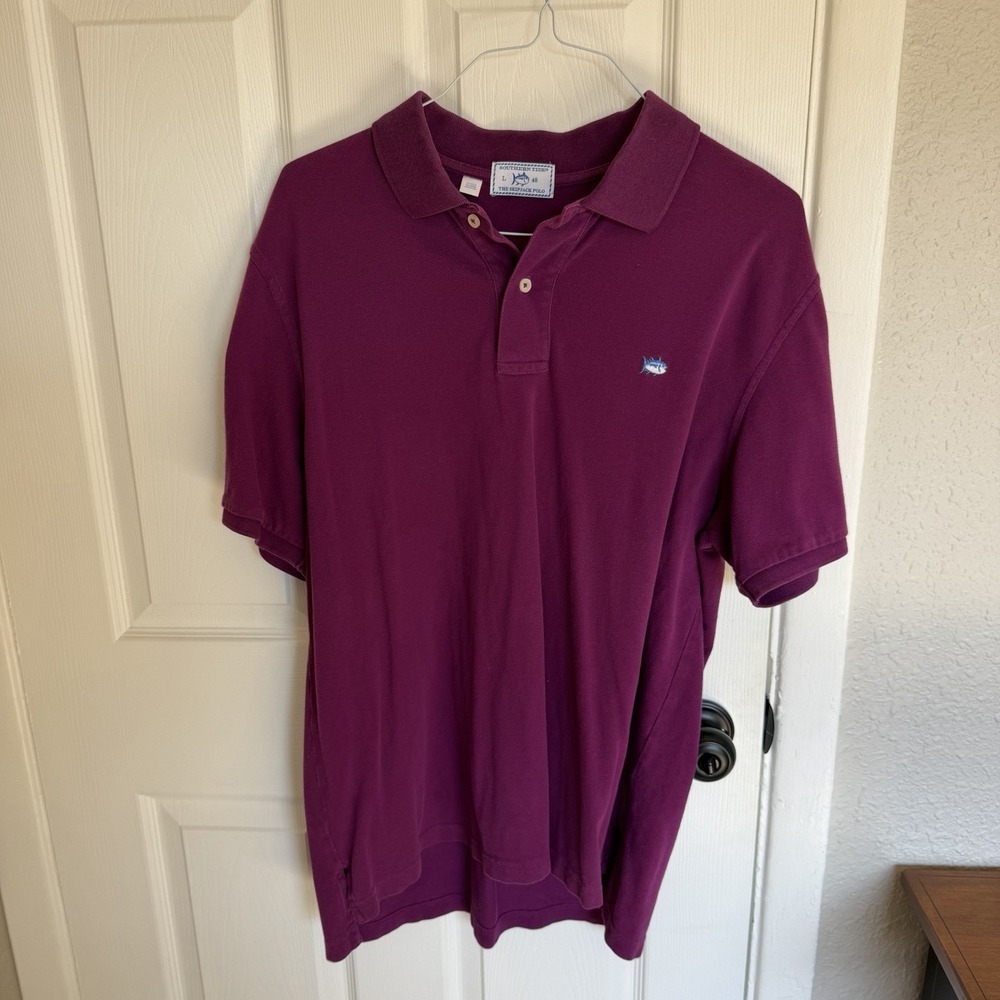 Southern Tide The Skipjack Polo Purple Solid Logo Embroidered Men's L